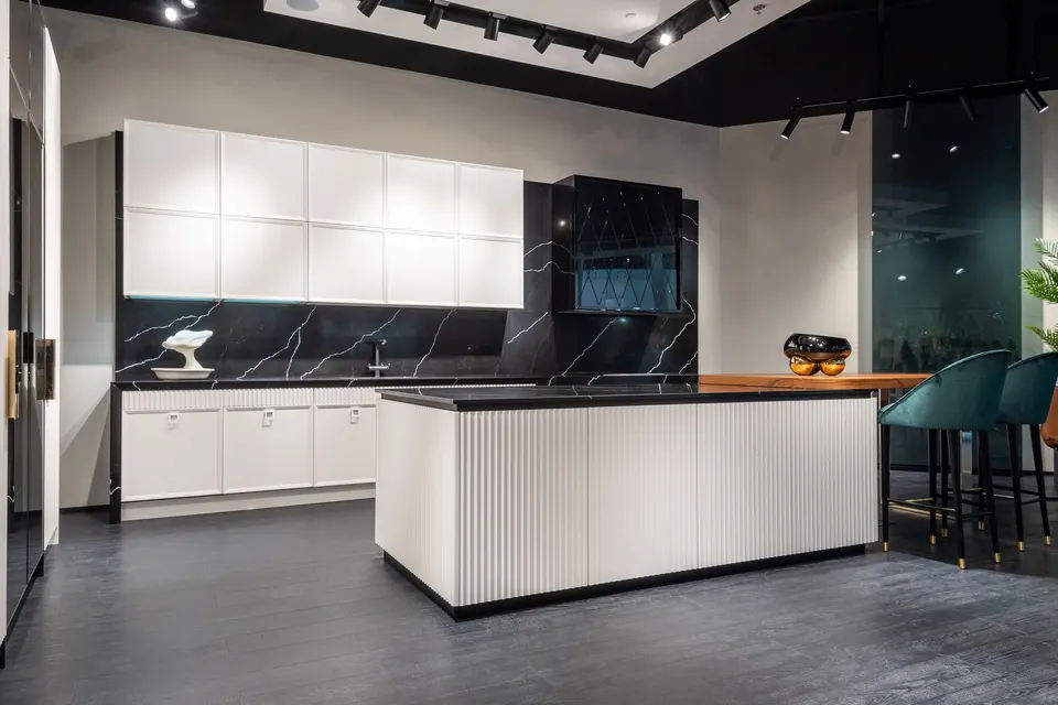 White kitchen with island
