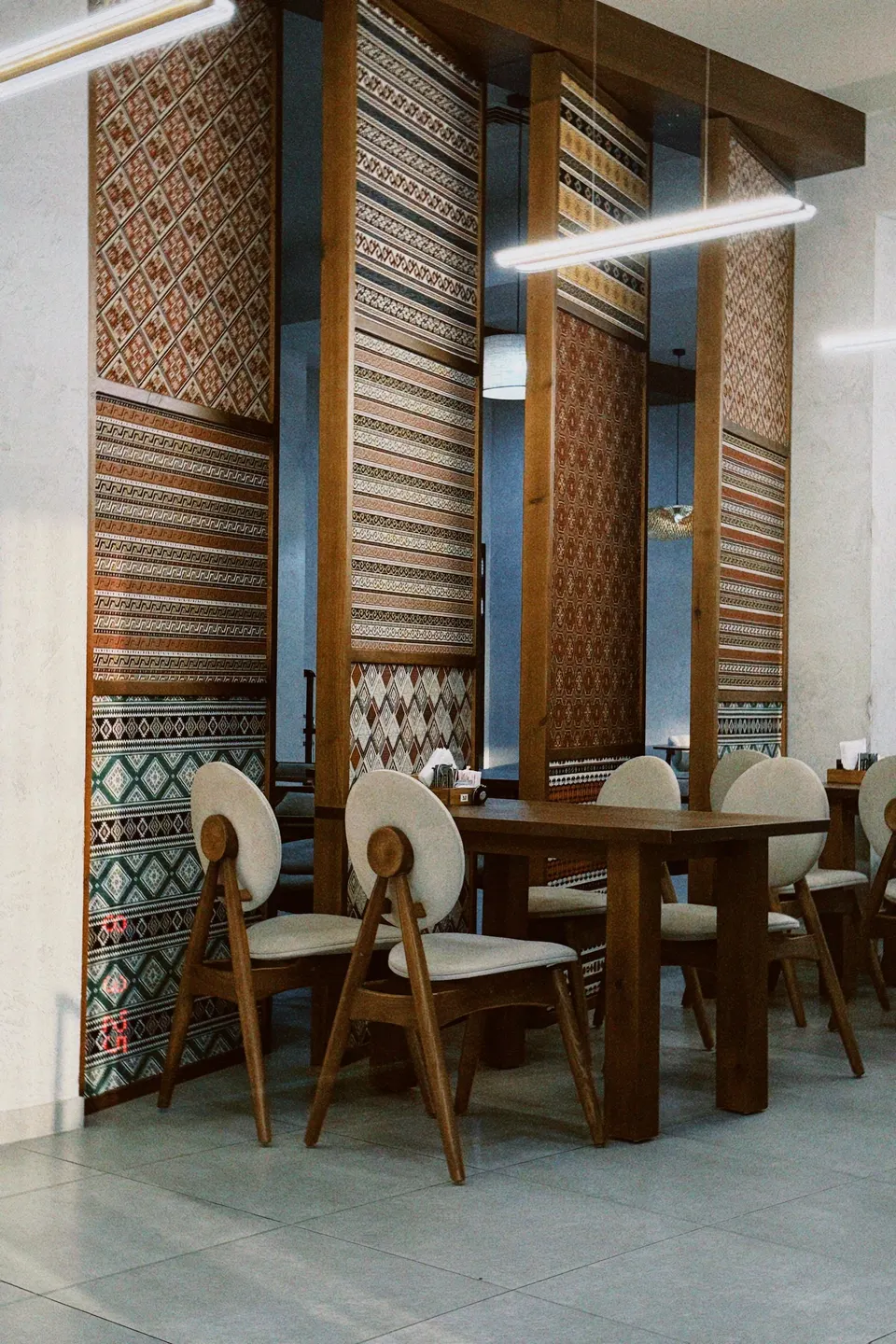 Restaurant furnished with wooden furniture